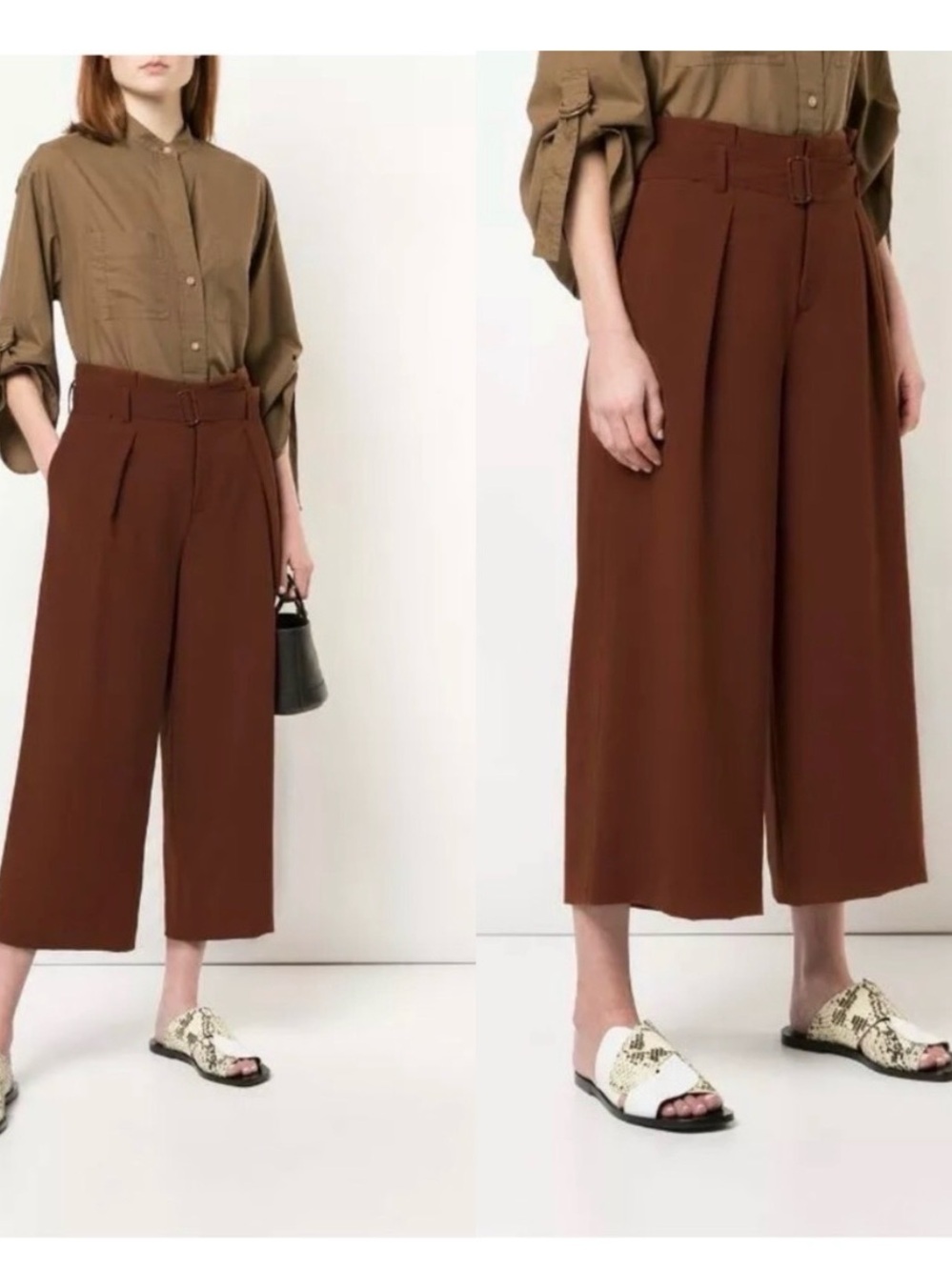 NEW Vince High Rise Belted Wide Leg Culottes in the shade Rust Sz 2 - Picture 1 of 11